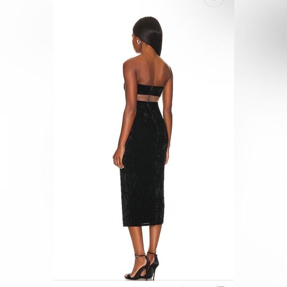 NBD Finna midi dress black nude sheer panel velvet strapless cocktail Revolve L - Picture 3 of 12